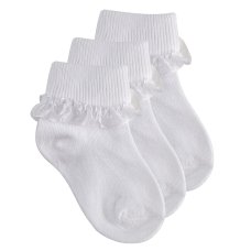 44B269: Baby Girls 3 Pack White Frilly Lace TOT Socks-Assorted